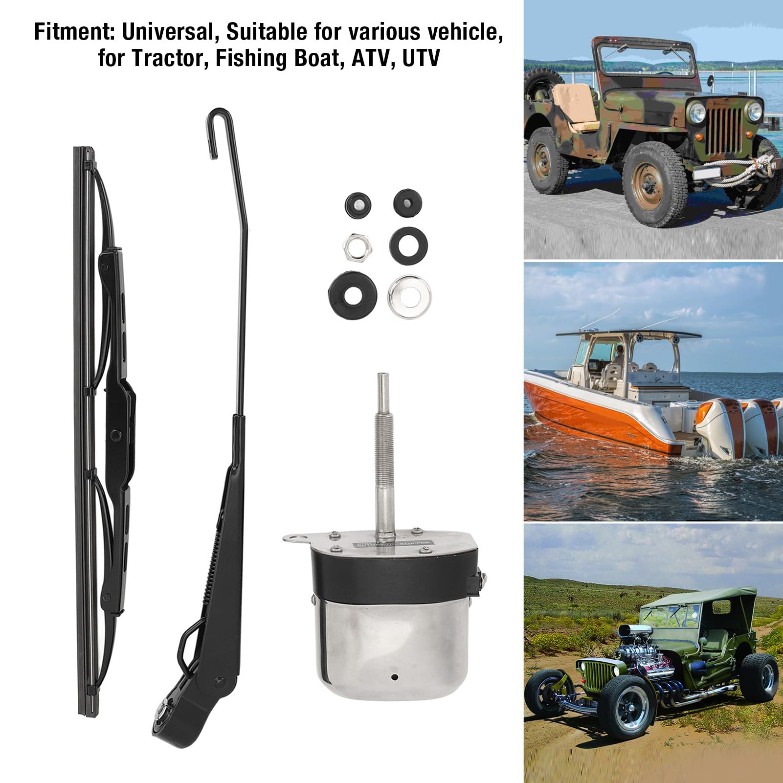 12V 105° Uniwersalny Elektryczny Zestaw do Silnika Wycieraczek Szyby Przedniej 105 Stopni Zestaw Ramion Obrotowych do Ciągnika łódź Rybacka ATV UTV