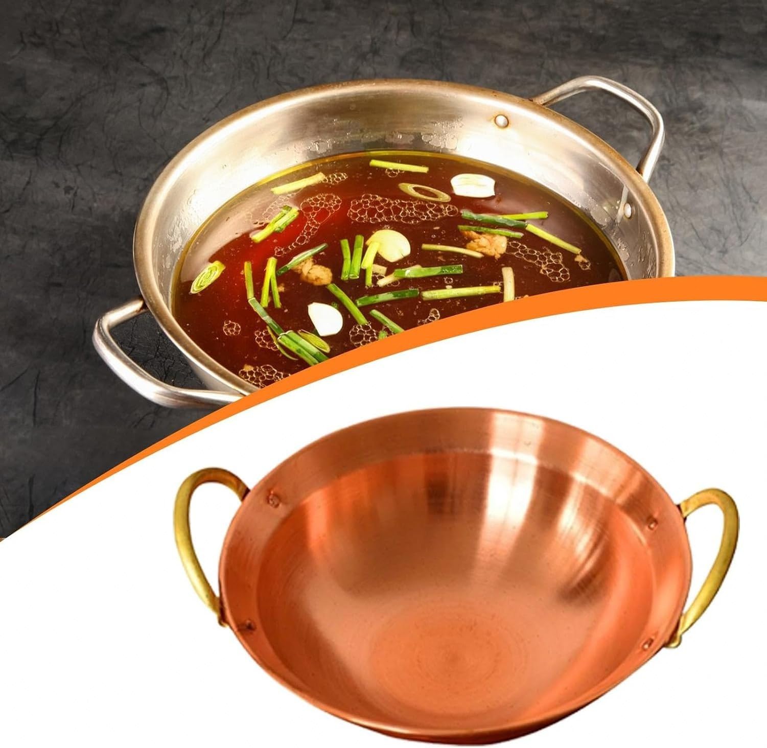 Casserole Wok en Cuivre Marmite Hotpot Loyale Easy Clean pour Camping Maison Famille Cuisson, 28cm, 28cm