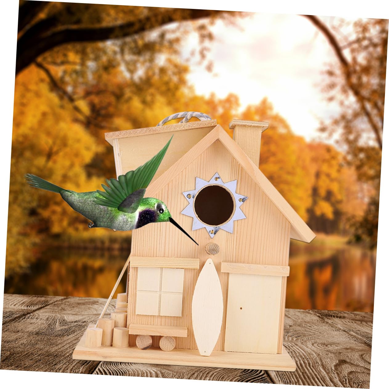 Casa de Pájaros de Madera Colgante Resistente para Exterior Decoración Rústica Jardín Fácil Instalación sin Herramientas para Aves Pequeñas