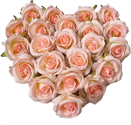 Cabezales de rosas artificiales de 3.5 pulgadas, 20 unidades, rosas rosas claras de aspecto real para boda, decoración del hogar, manualidades,