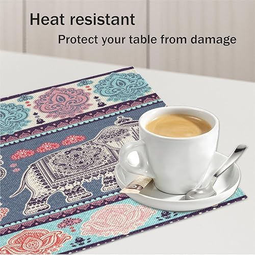 Miniatura 5 de Elephants Lovely Theme Placemats Set of 4 Table Mats Washable Placemat Waterproof Place Mats for Party Home Dining Table Decor 18x12 in
