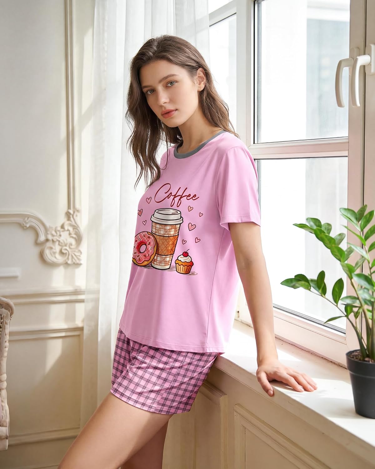 Womens Pajama Sets 2 Piece Summer Pajamas for Women Soft Short Sleeve Top and Shorts Sleepwear Round Neck Pjs - Image 2