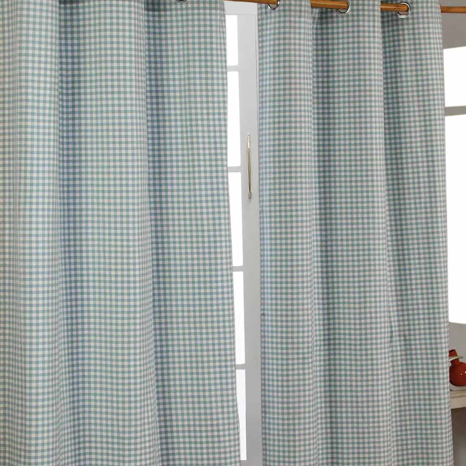 Homescapes Cotton Gingham Eyelet Curtain Pair - Blue - 140 cm width x 183 cm drop