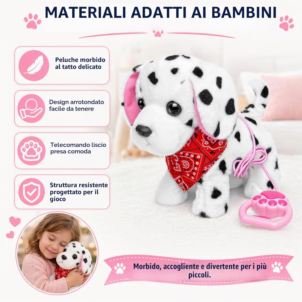 YH YUHUNG Cane Dalmata che Cammina e Abbaia, Peluche con Guinzaglio