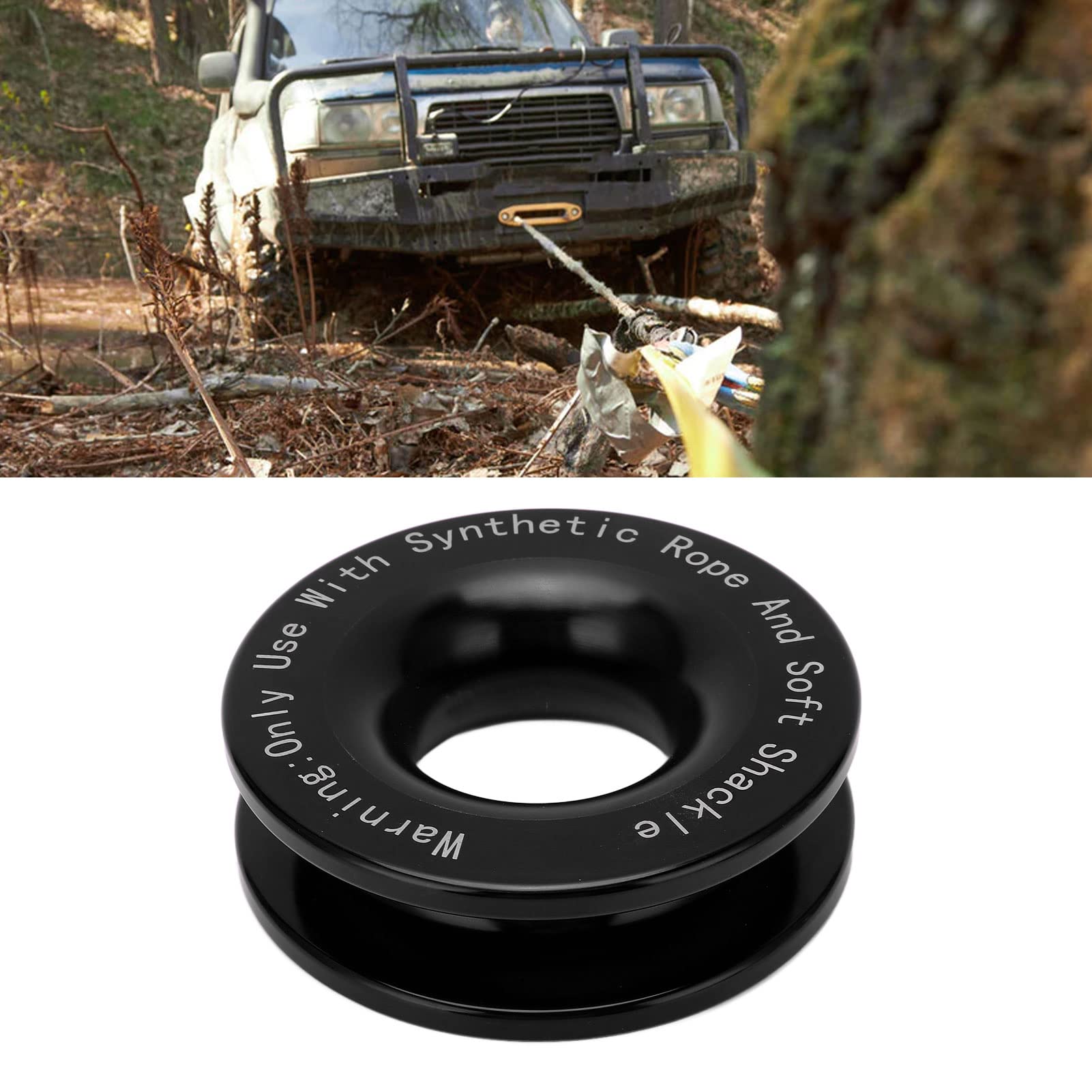 Anneau de Récupération de Treuil, 41000lbs Winch Recovery Ring pour Soft Shackle 7/16in 1/2in, Poulie de Renvoi pour Câble 3/16in 1/4in 3/8in pour VTT UTV 4x4 Camion, Noir