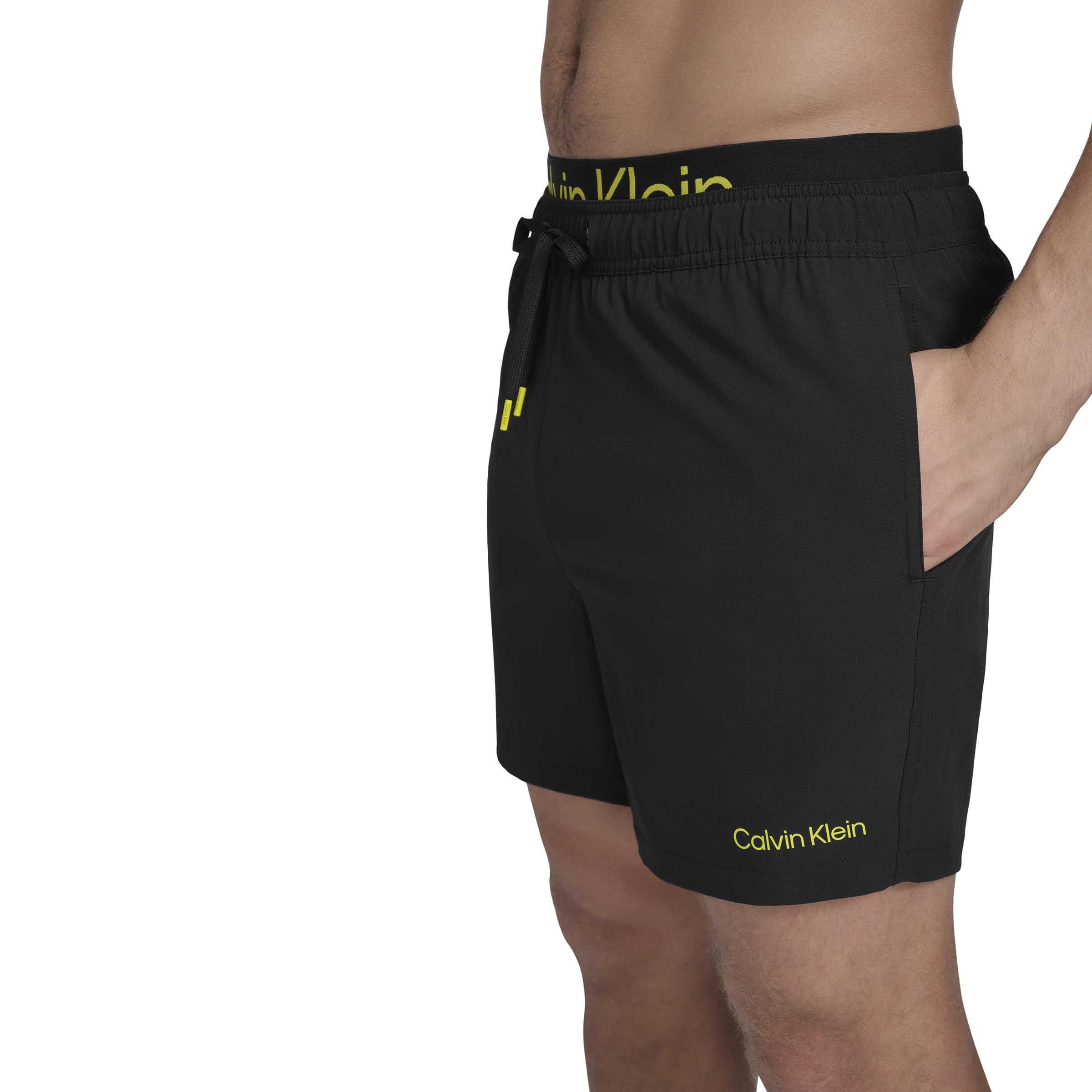 Calvin Klein Volley Quick Dry Stretch Swim Trunk Costume a Pantaloncino, Nero, L Uomo