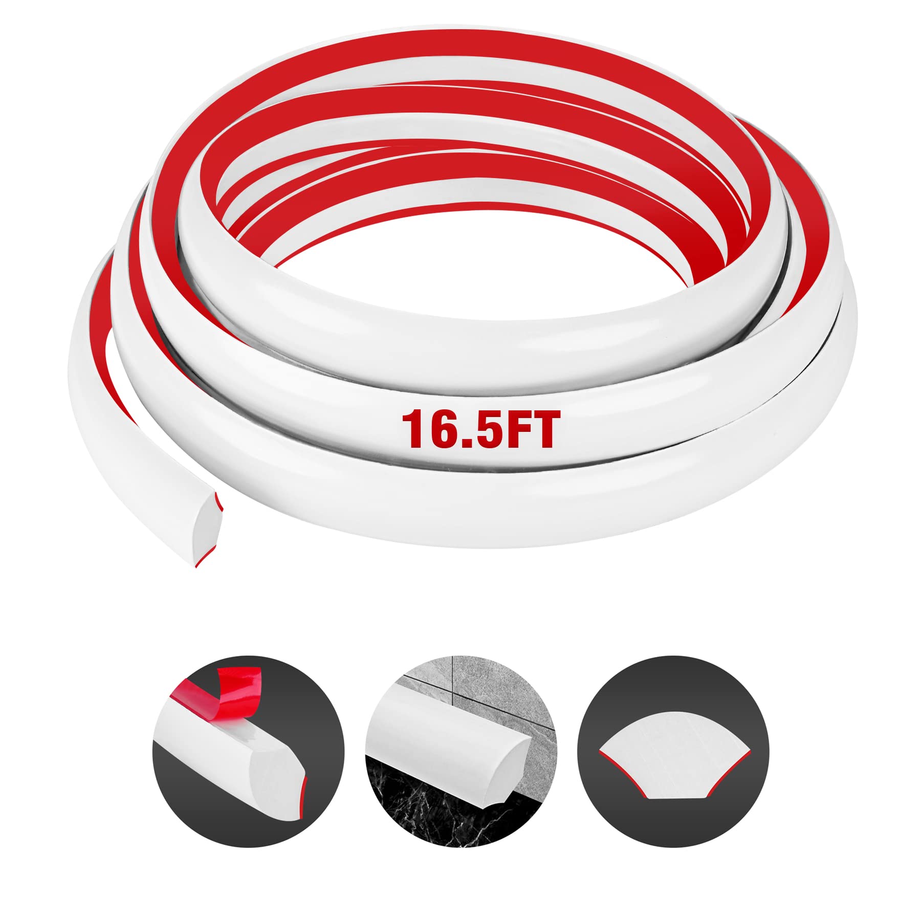 Moulure autocollante flexible quart de rond blanc 4,9 m pour masquer les joints de fentes