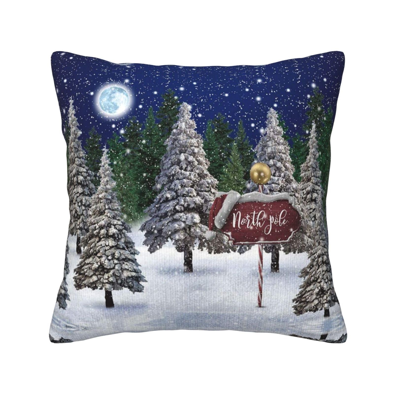 Housses de coussin en velours côtelé imprimé nuit neige hiver carrées