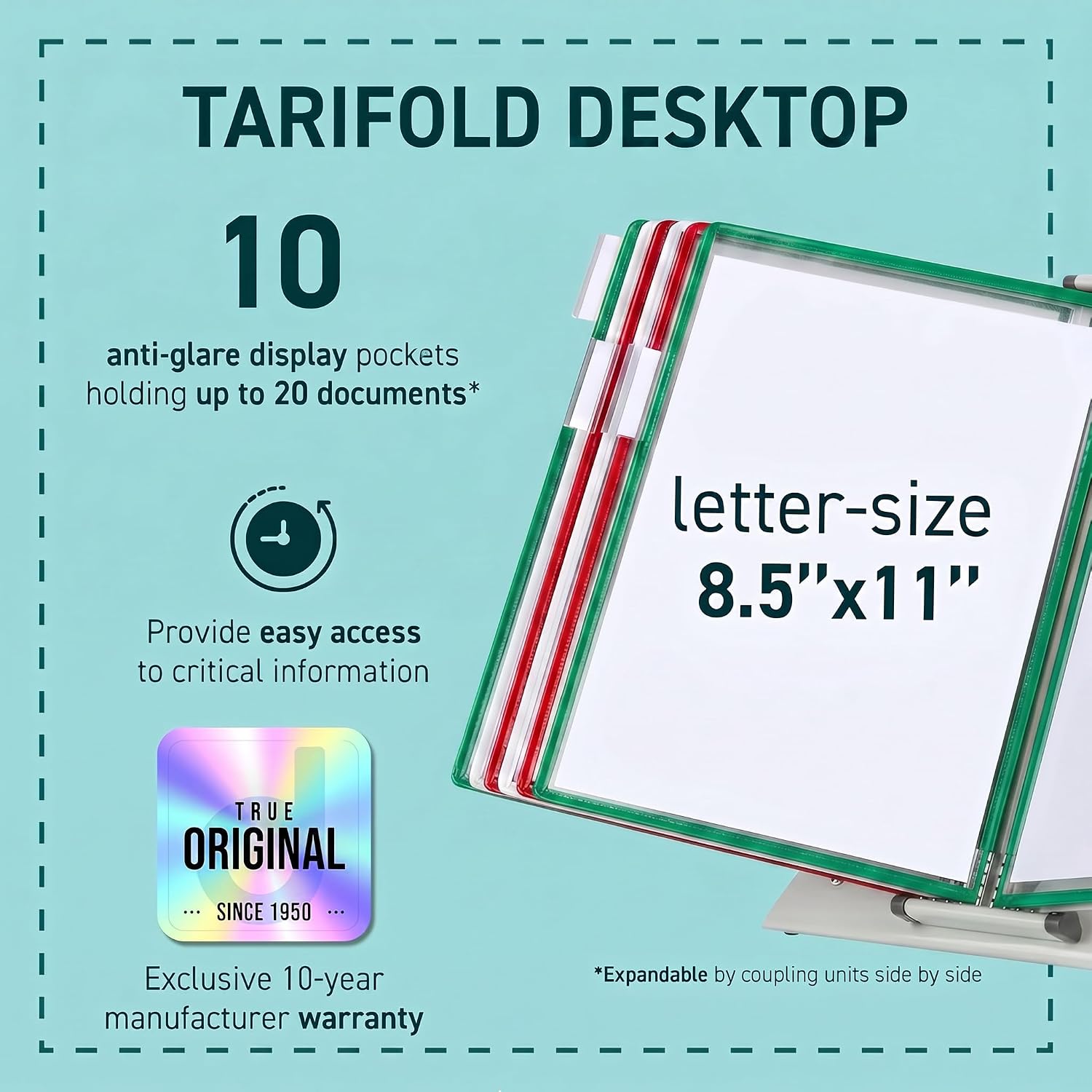 Tarifold Desktop Reference & Display System, 10 Double-Sided Pockets, 20 Sheet Capacity, Wire-Reinforced PVC Pockets, Extendable, Letter Size, Mexico Flag Colors