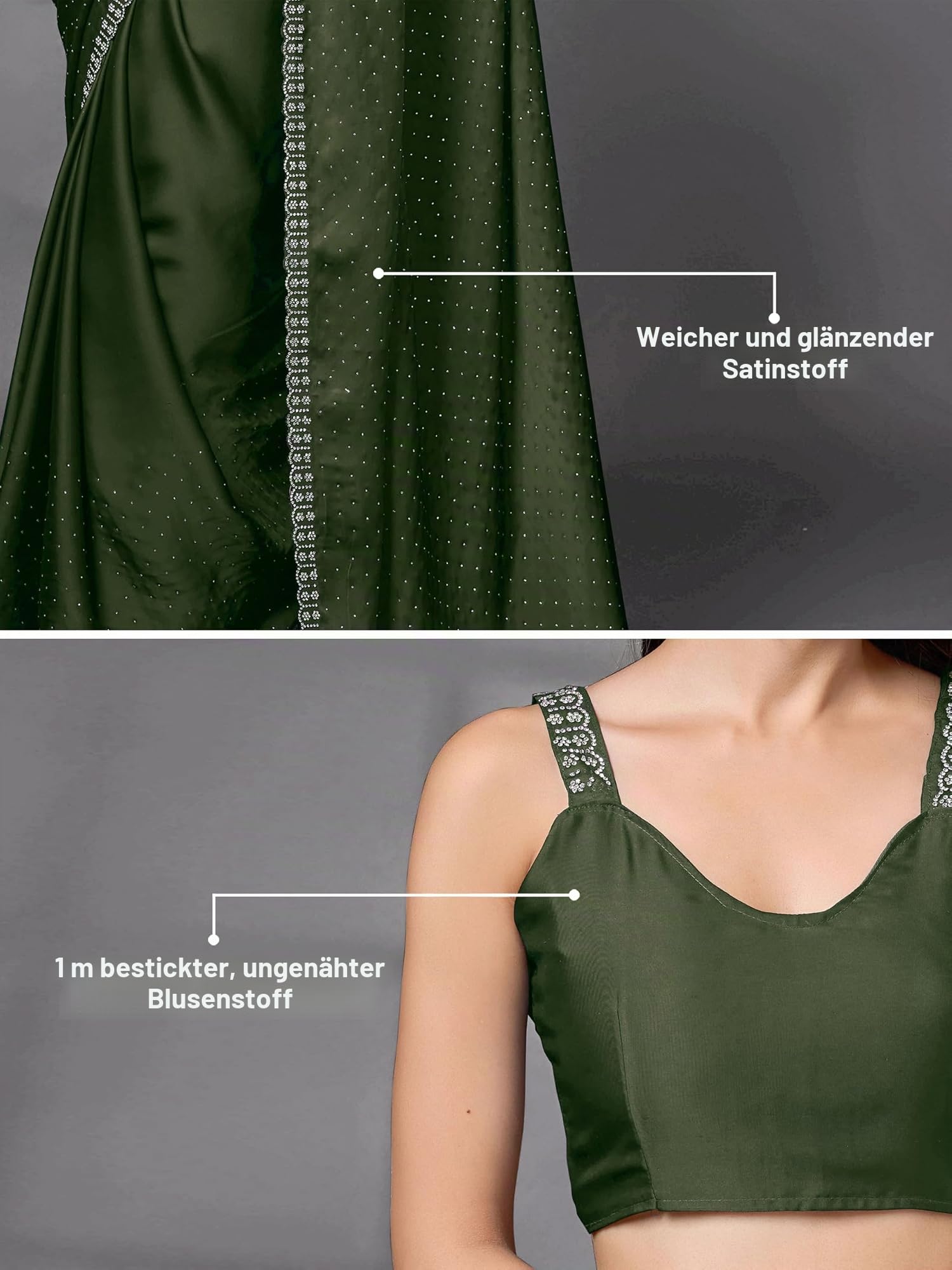 TRENDMALLS Damen Satin Georgette Zarkan Arbeit Saree mit Unstitch Bluse Stück