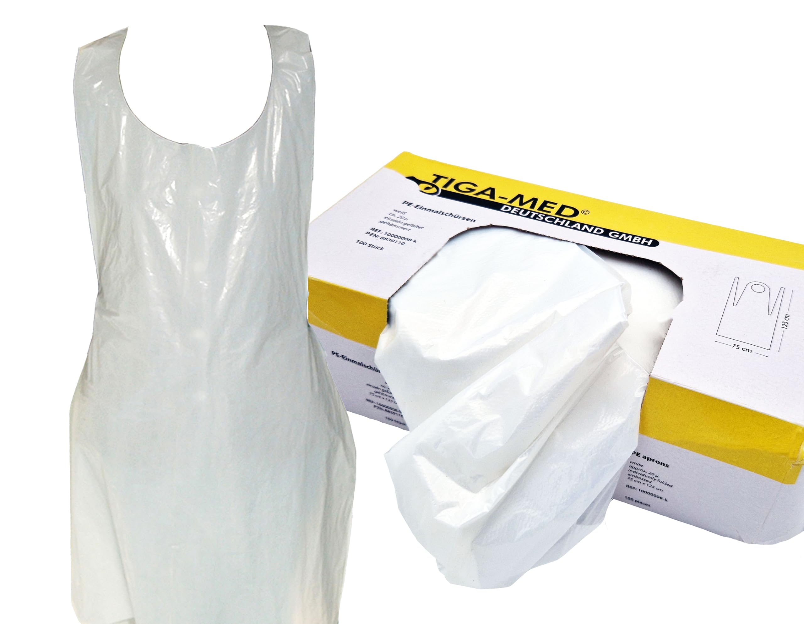 Tiga-Med Grembiuli Monouso in Polietilene 20 Micron – 500 Pezzi (5 Dispenser da 100) – 75x125 cm – Impermeabili, Resistenti – Per Industria Alimentare, Ristorazione e Uso Professionale