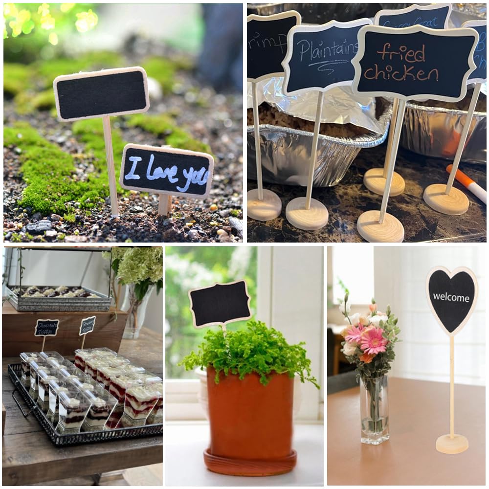 12 Pezzi Mini Lavagne In Legno Con Supporto - Segnaposto Per Matrimoni, Tavoli, Prezzi, 6 Rettangolari E 6 Ondulate