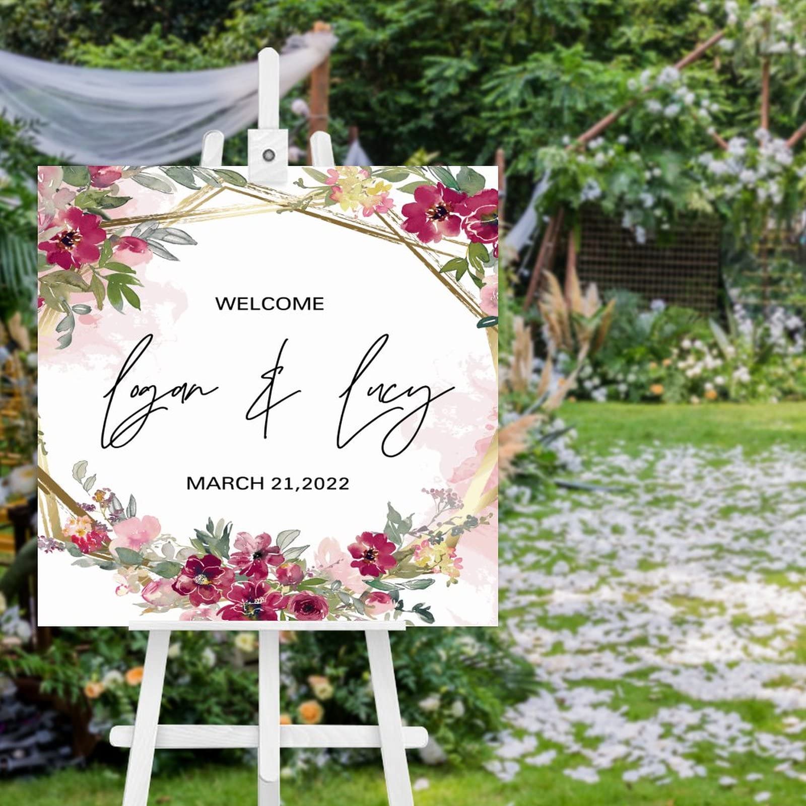 Panneau de bienvenue de mariage pour une réception romantique en plein air