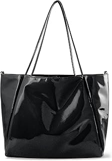HOXIS Shiny Patent Faux Leather Tote Glossy Shoulder Handbag for Women Convertible Purse