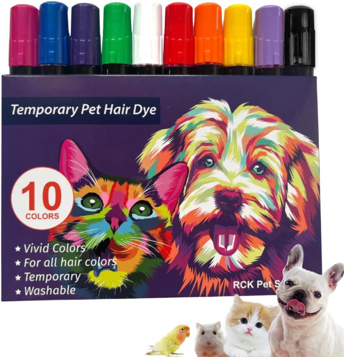 RCK Hawaii 10 Pcs Temporary Pet Hair Dye, Non Toxic Color Paint Pens, Dog Hair Dye, Pet Safe Hair Dye,Washable Pet Fur Paint, Pet Safe Marking Markers for Cattle,Horses