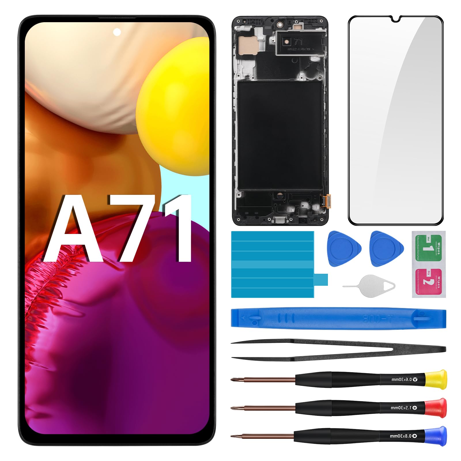 for Samsung Galaxy A71 Screen Replacement with Frame LCD Display Touch Digitizer Full Assembly Fix Glass with Repair Tools Kit SM-A715F (A715F A715W A715X)