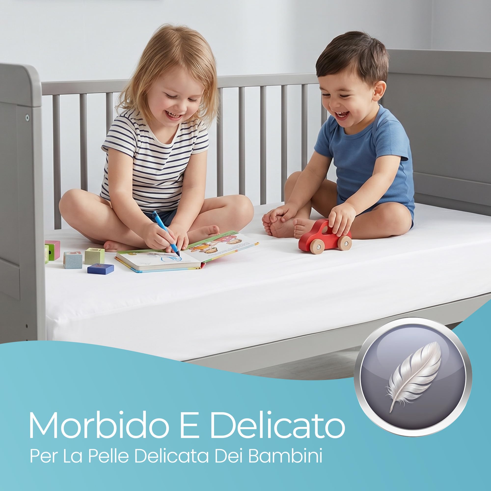 Comfier Sleep Set 3 Pezzi Con 2 Lenzuola Lettino Neonato 60x120 100% Cotone Con Angoli Biologico e 1 Coprimaterasso Lettino 60x120 100% Bambù Impermeabile, Bianco