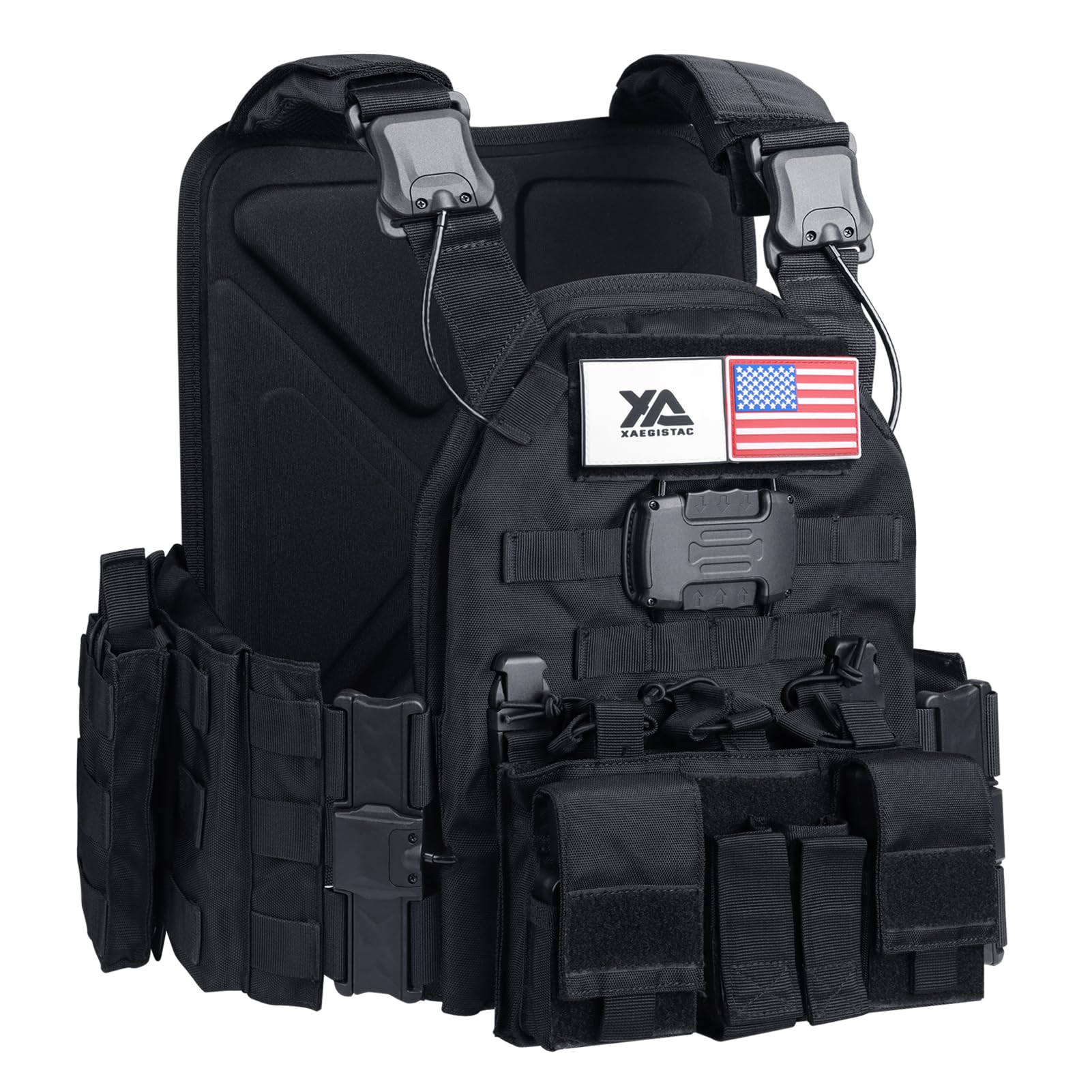 xaegistac Tactical Vest -Adjustable Modular Design for Outdoor, Hunting, and Security (Black, Outdoor)