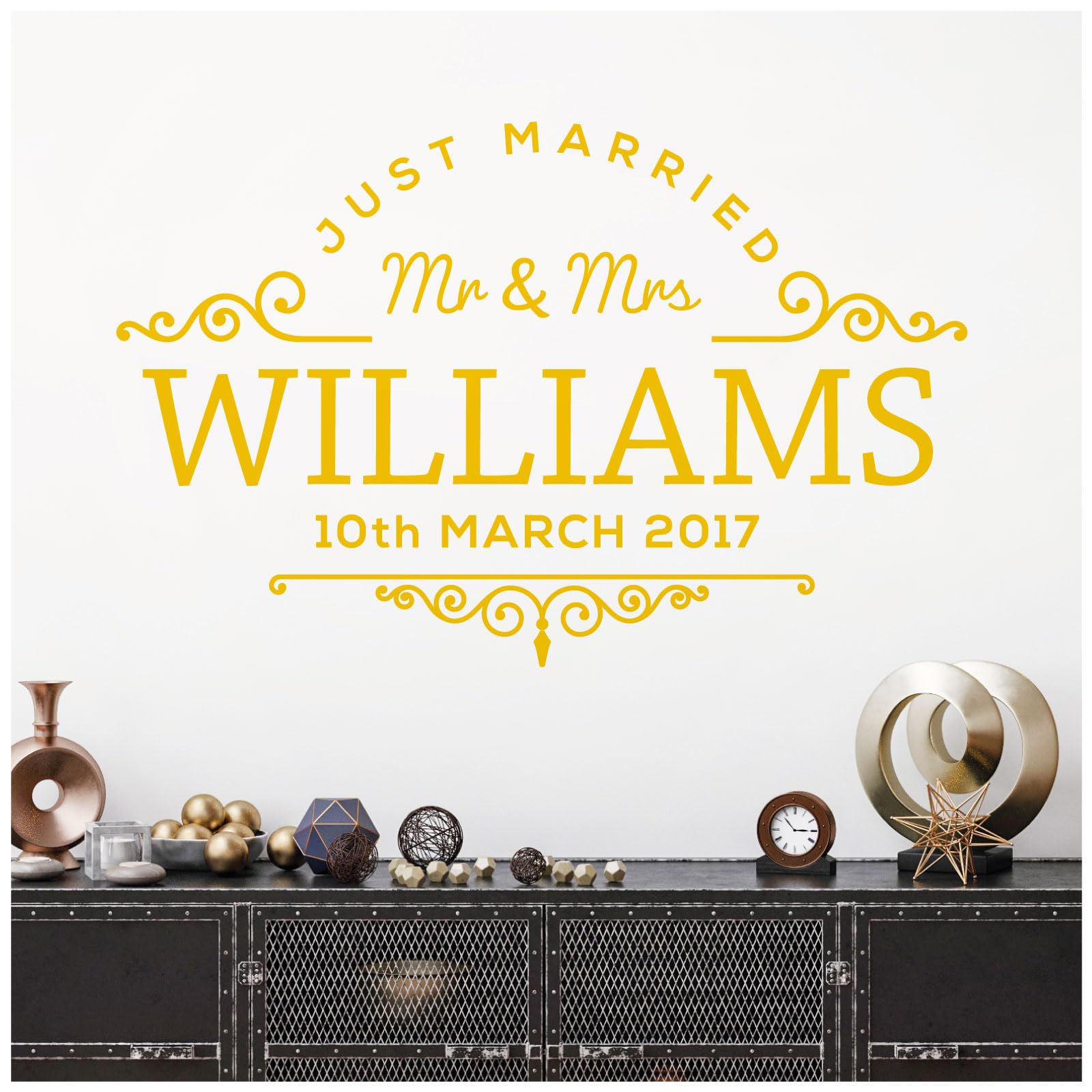 Mr & Mrs Just Married Family Name Wedding Date - Personalised Wall Sticker Decal [XLarge] [Sunflower]