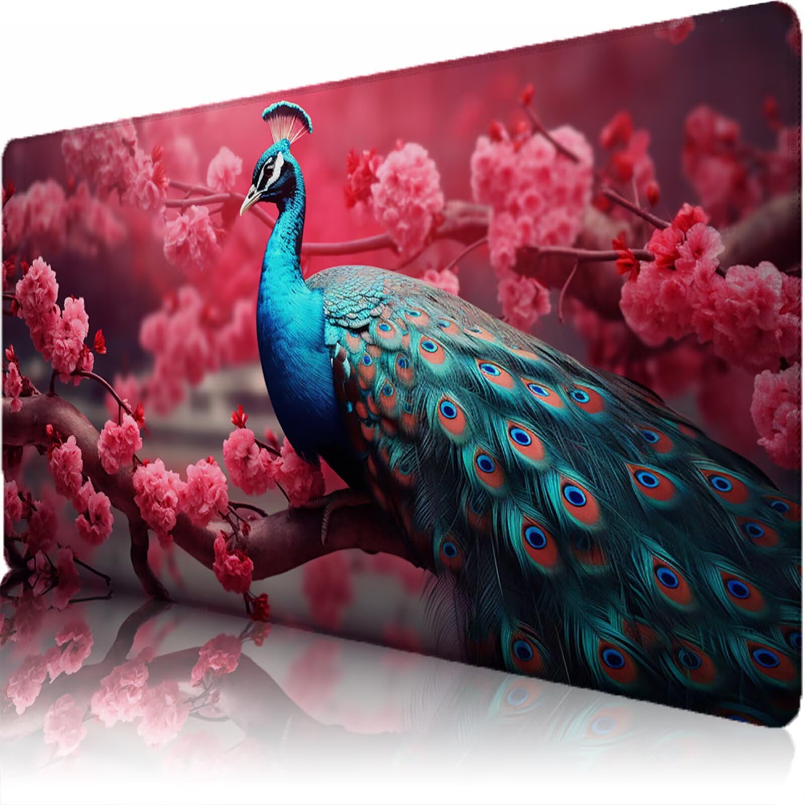 Sottomano Scrivania Grande 1200 x 600 x 3 mm Paesaggio Tappetino Tastiera Computer con Base Antiscivolo e Bordi Cuciti, Protezione Impermeabile, per Lavoro, Casa e PC Gamer, Regali (Pavone) L-x2424