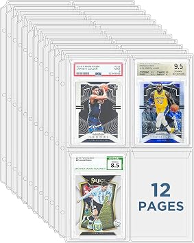 Graded Card Sleeves, PSA Graded Card Slab Binder Pages for Storage & Display, Compatible with PSA, BGS, CGC Graded Sports Cards and One-Touch Magnetic Card Holders- 12 Pages