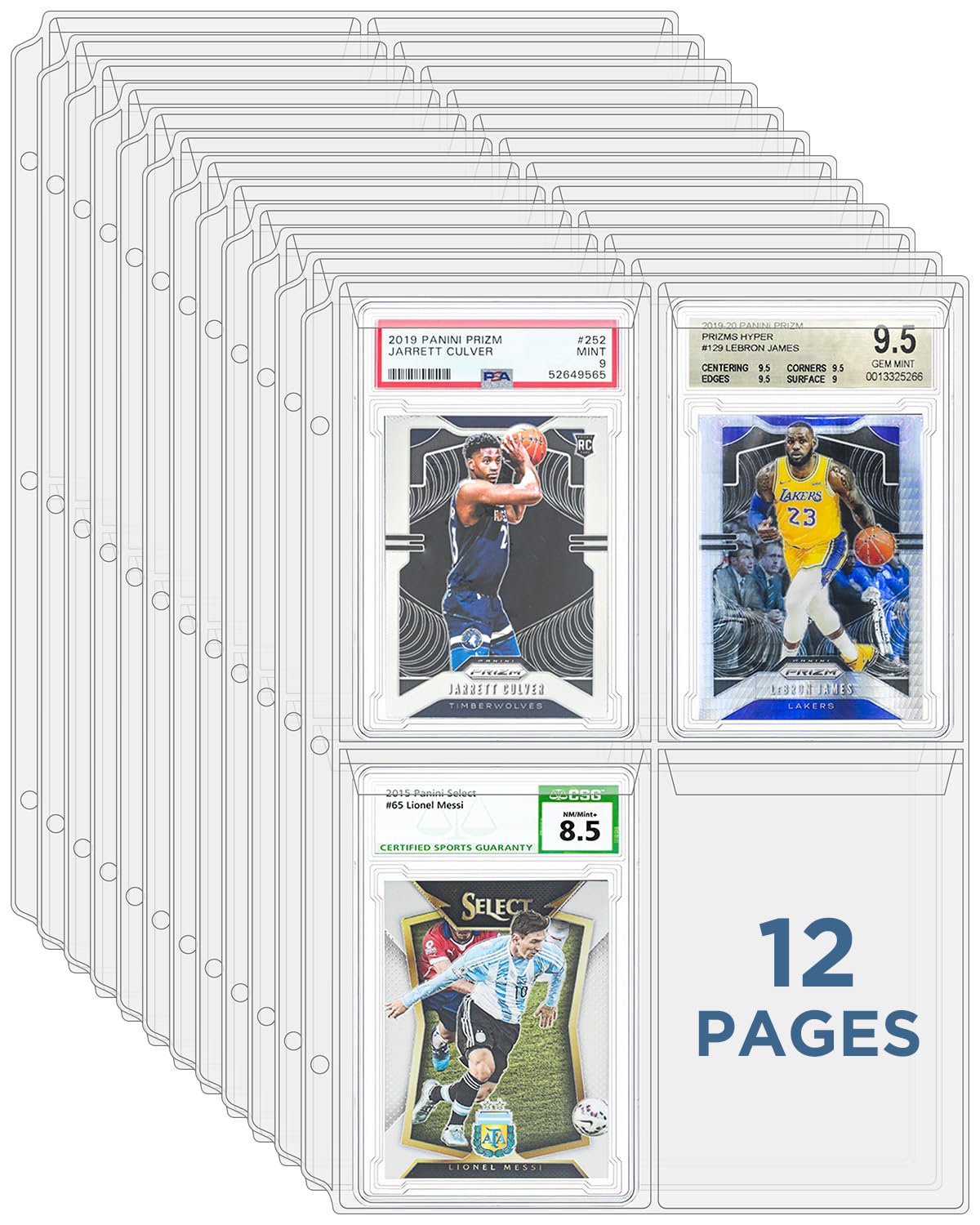 CollectHall Graded Card Sleeves, PSA Graded Card Slab Binder Pages for Storage & Display, Compatible with PSA, BGS, CGC Graded Sports Cards and One-Touch Magnetic Card Holders- 12 Pages