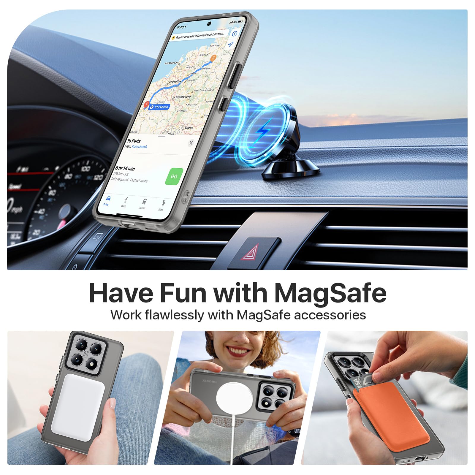 DOMAVER Custodia MagSafe Per Xiaomi 14T Pro 5G | Trasparente Opaco Nero | Anti-impronta E Anti-graffio | Ultra Sottile Con Bordi Rialzati - 2