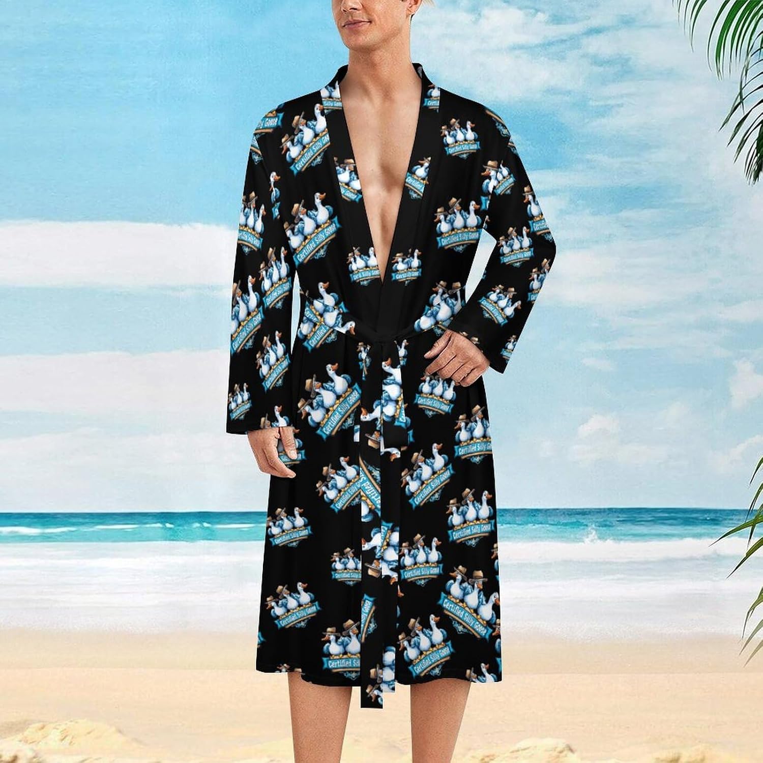 Certified Silly Goose Mens Robe Long Bathrobe for Women Bath Robes Lightweight Soft Printed Sleepwear