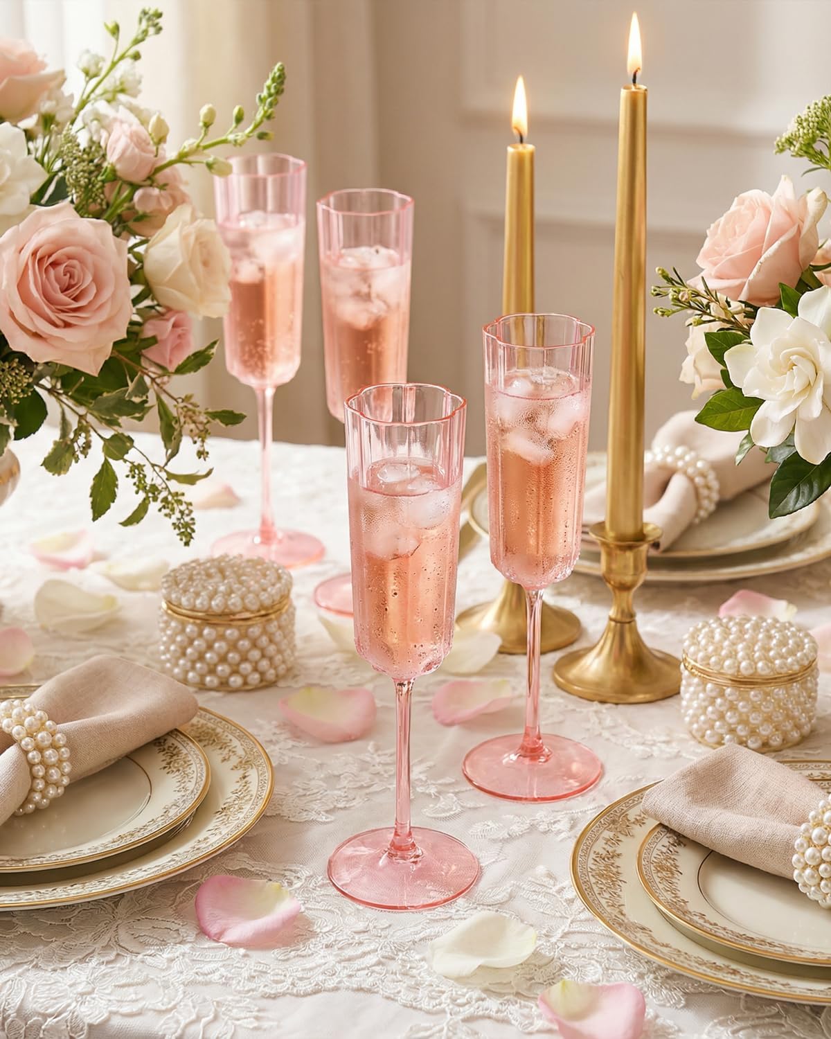 Ciaell 24 Pack Pink Plastic Champagne Flutes - 30 Pack Pink Plastic Ribbed Wine Glasses for Party & Anniversary & Wedding & Valentine's Day