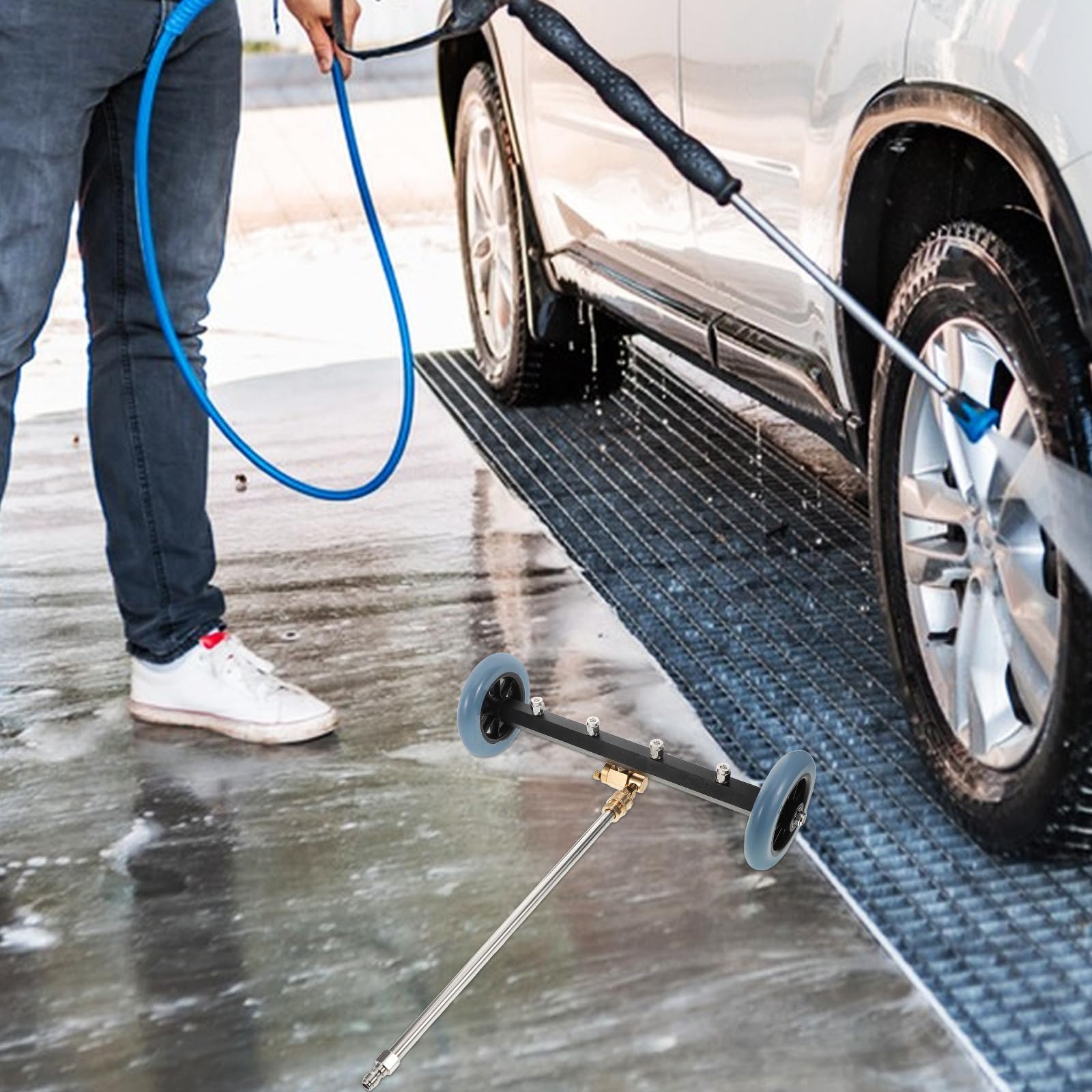 SUPVOX Limpiador de Chasis para Hidrolavadora con Varilla de Extensión de Acero Inoxidable y Plástico, Alta Eficiencia para Limpieza Debajo del Coche