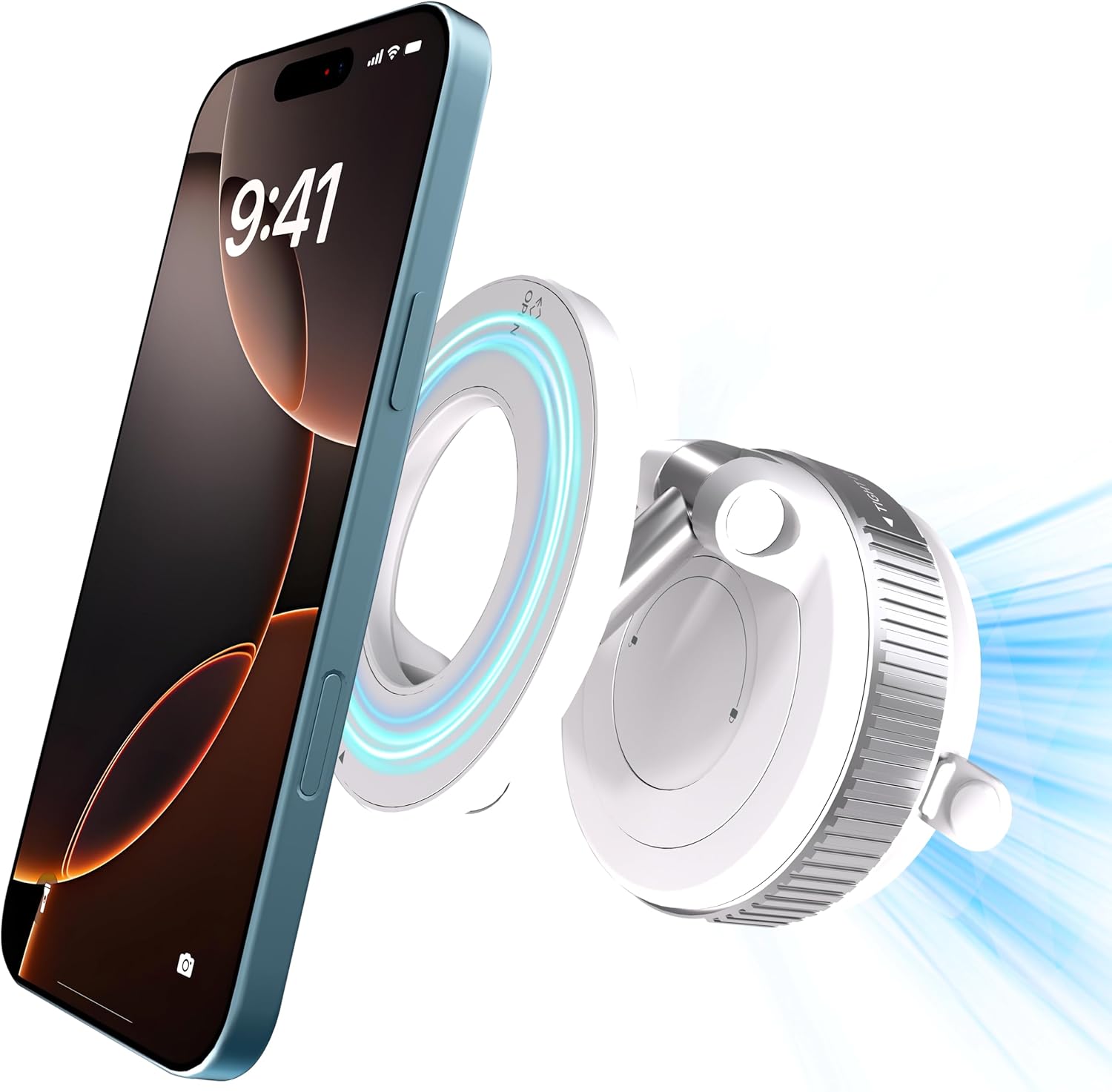 Strongest Magnetic Phone Holder for Car – Ultra Vacuum Suction 360° Phone Mount with MagSafe Compatibility, Universal Cell Phone Car Accessories for iPhone 16/15/14/13/12 & Android Devices. White