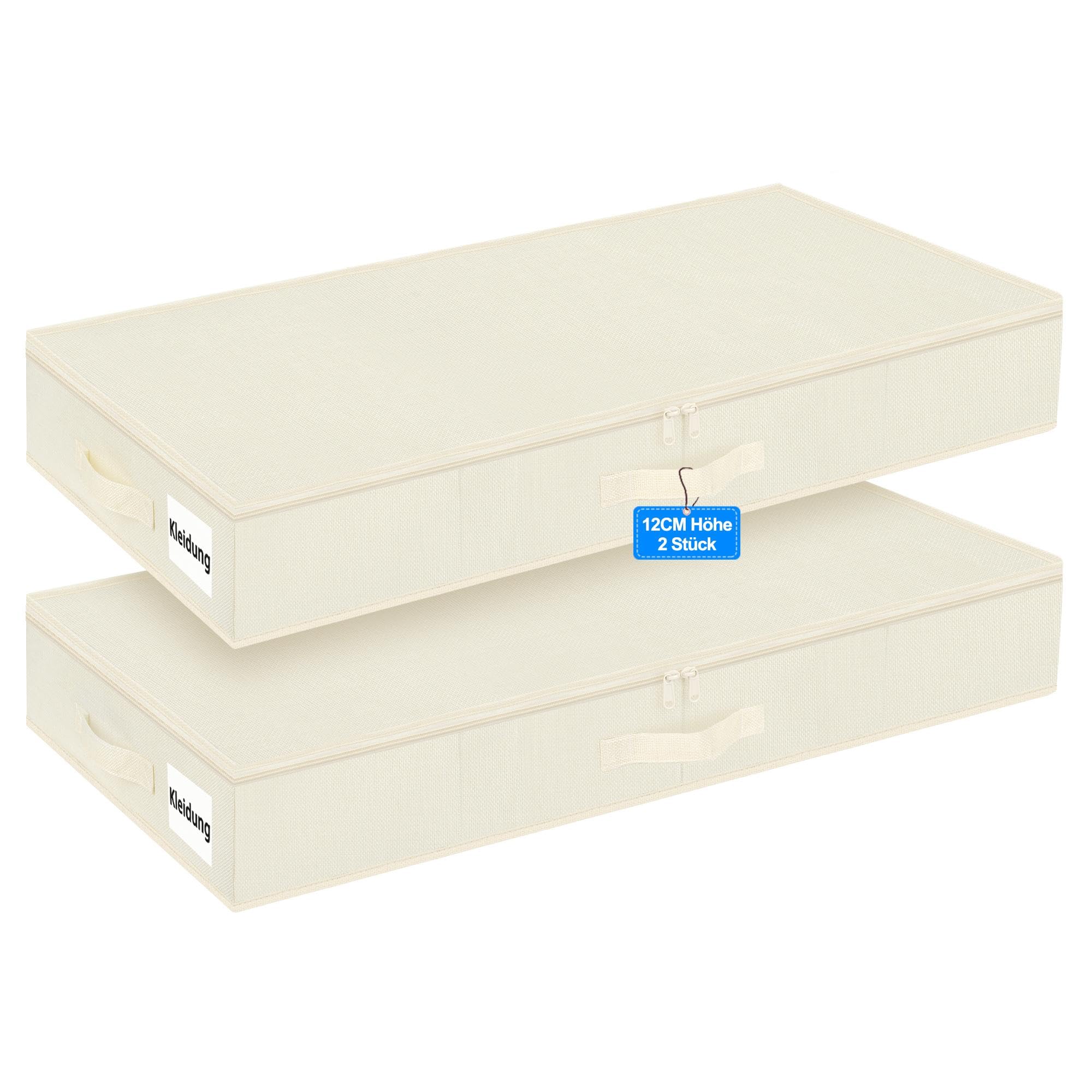 Unterbettboxen mit Deckel, 40L, 12 cm hoch, formstabil, 2er-Set, Beige
