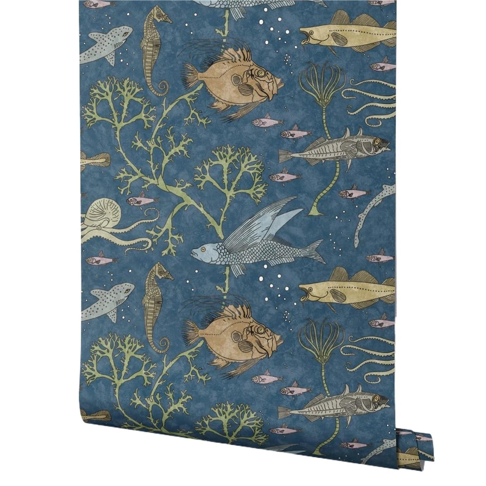 Luysgbxr Peel And Stick Fish Wallpaper Wallpaper, Blue Sea Design Fish Nemo, Removable Traditional Wall Papers(Peel And Stick)