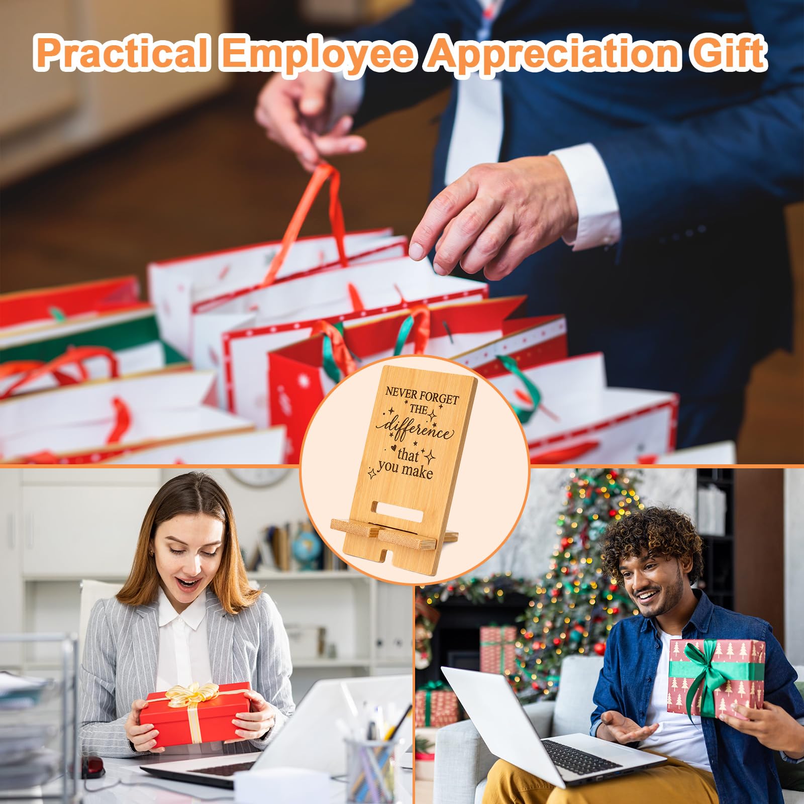 Ripeng 20 pezzi regali di apprezzamento dei dipendenti, supporto per telefono in legno di bambù per scrivania ufficio deocr ispiratore ringraziamento supporto per telefono regalo per donne uomini