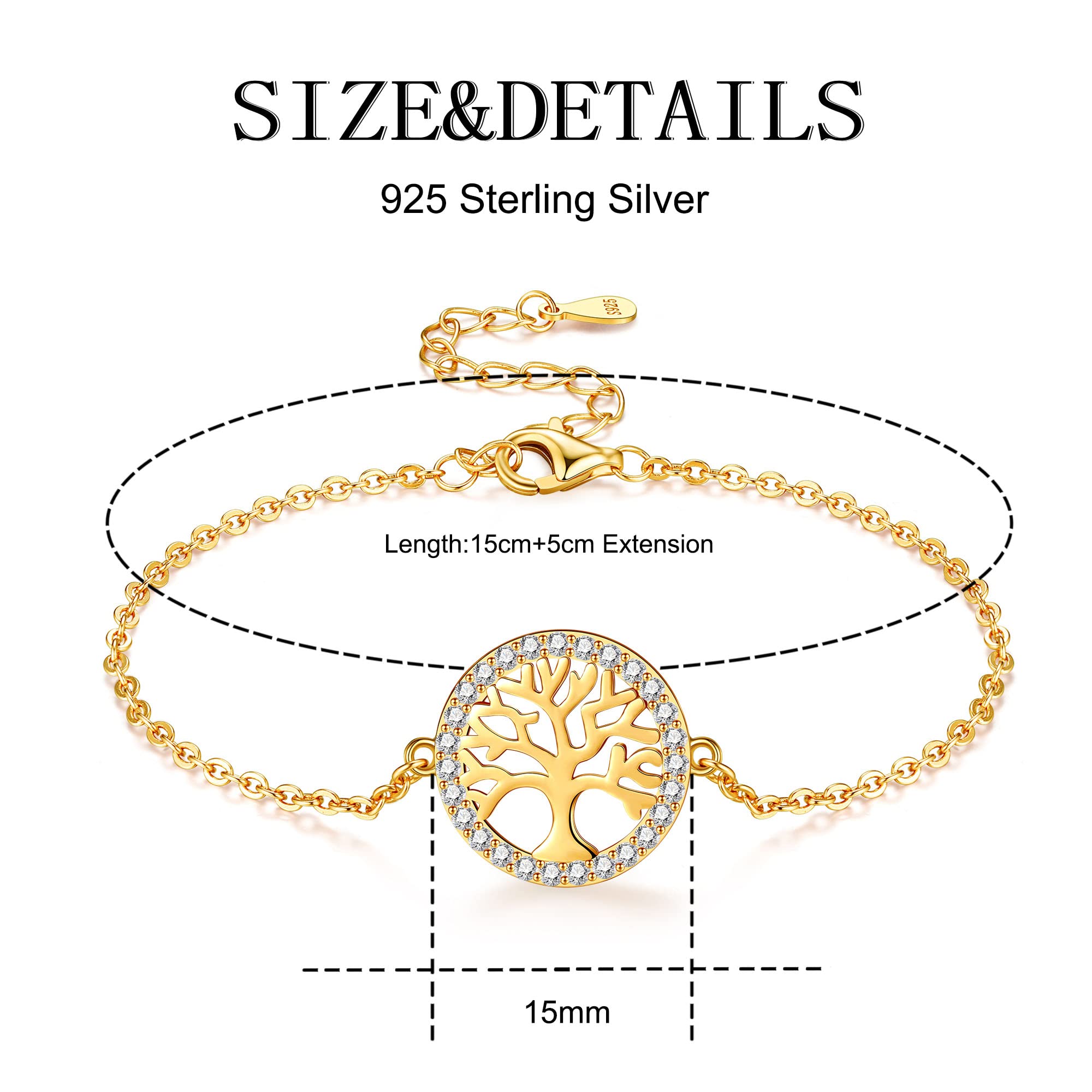 Jrêveinfini árbol de la Vida Pulsera Mujer Plata de Ley 925 con Caja de Regalo, Regalo Navidad Cumpleaños Mujer Niña Mama, Ajustable 15+5cm