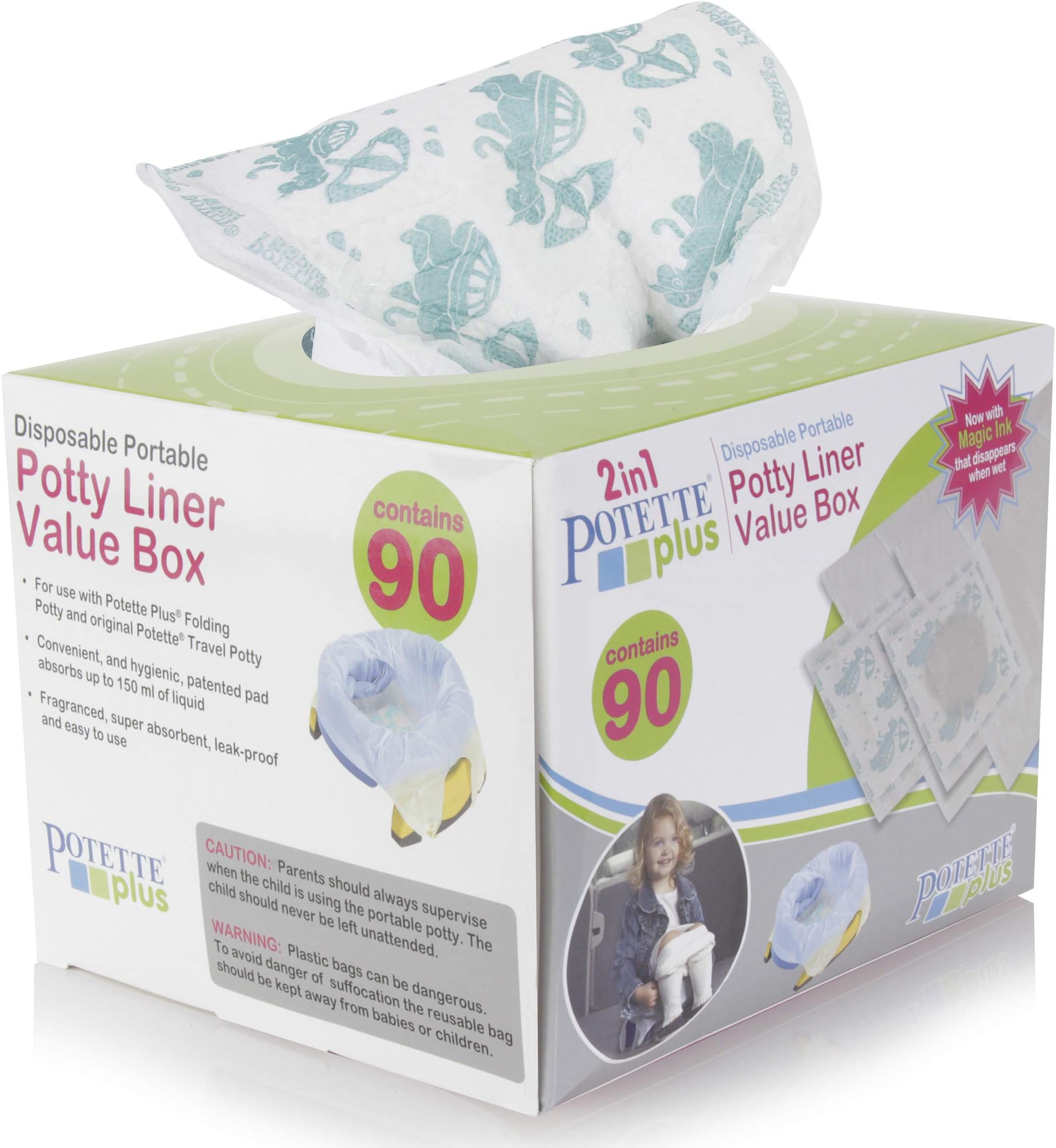 Potette Plus Potty Seat Liners with Magic Disappearing Ink Value Box - 90 Liners