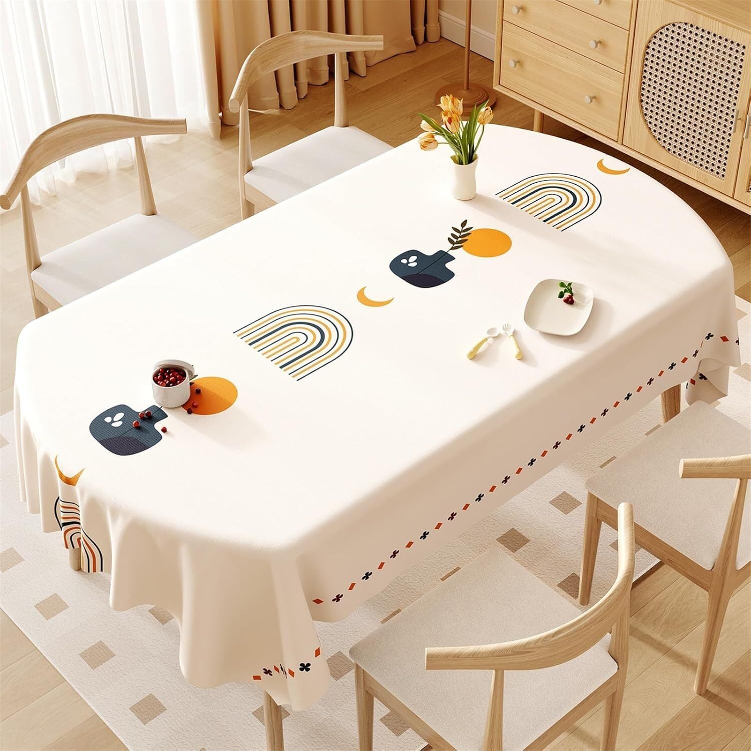 KIJyfgTR Printed Wipeable Tablecloths Kitchen Worktop Decorations(Nordic,140x260cm)