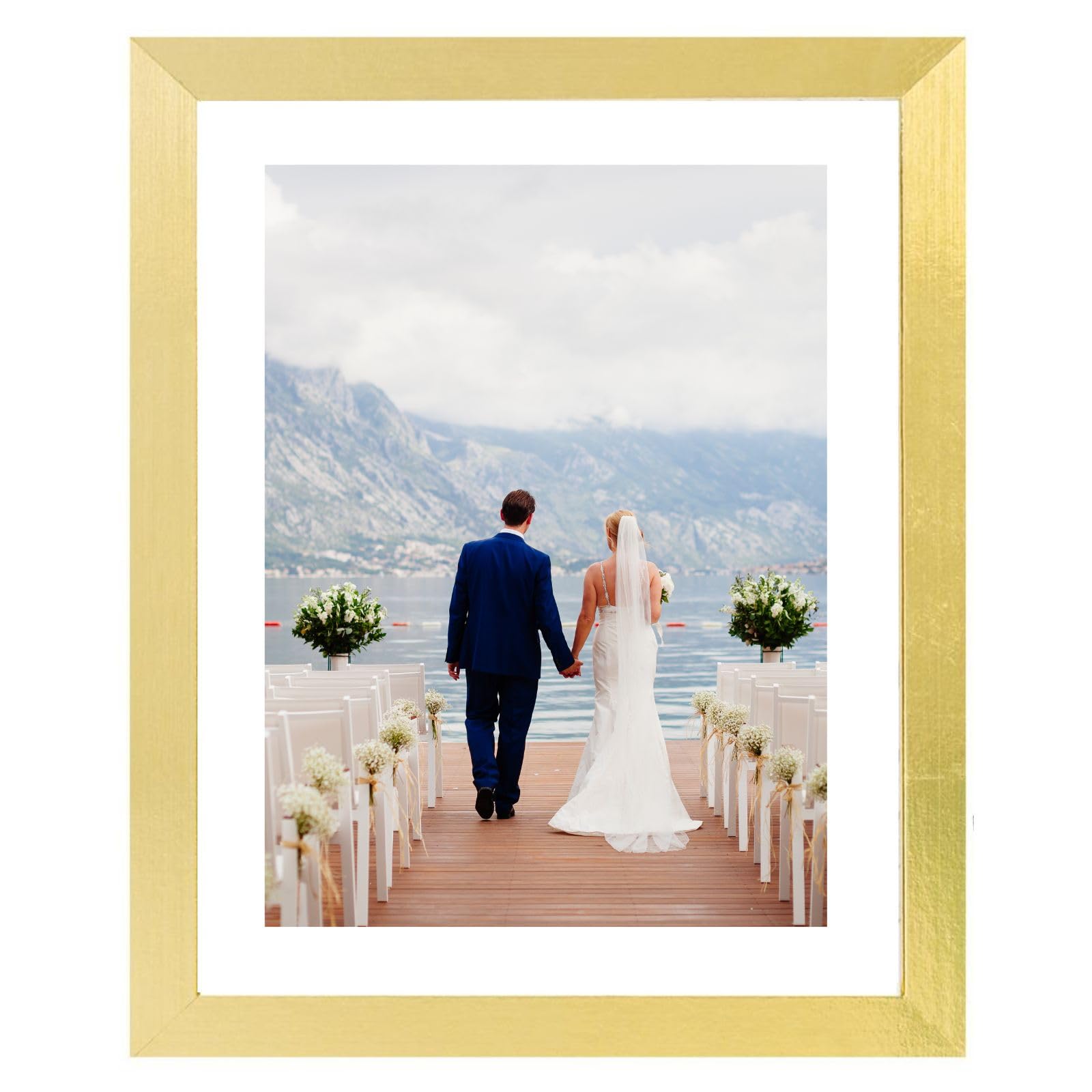 Gold Picture Frame 8 x 10 Pack 1 - Ribbed Metallic Photo Frame Real Glass Front - Family Photos Wall Hanging Art Display - Portrait Landscape Freestanding Tabletop Frame