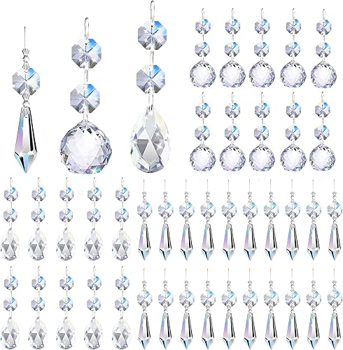 Paquete de 44 cristales de repuesto para candelabros, prismas de cristal de 0.78 pulgadas para candelabros, cuentas de araña de cristal de 1.496