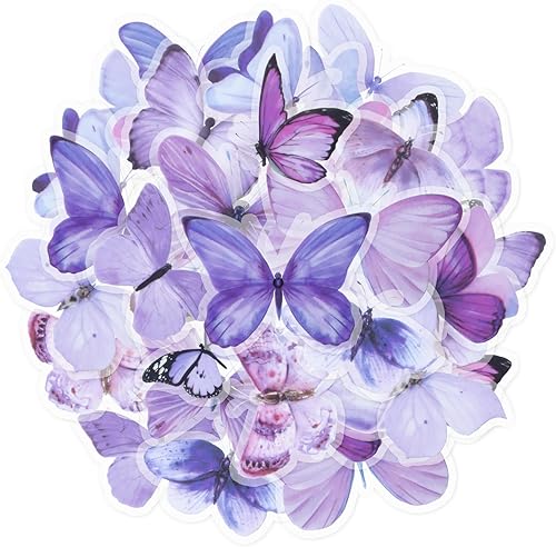 40 calcomanías de mariposa moradas, calcomanías de mariposa coloridas transparentes, calcomanías decorativas de mariposa vintage para álbumes de