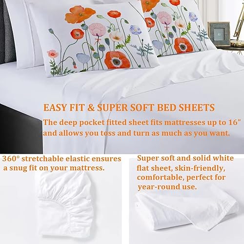 Miniatura 5 de Juego de edredón floral blanco, tamaño Queen, juego de edredón de 9 piezas con patrón de flores negras, edredón botánico reversible ligero con