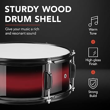 Best Choice Products 5-Piece Full Size Complete Adult Drum Set w/Cymbal Stands, Stool, Drum Pedal, Sticks, Floor Tom - Dark Cherry Sunburst