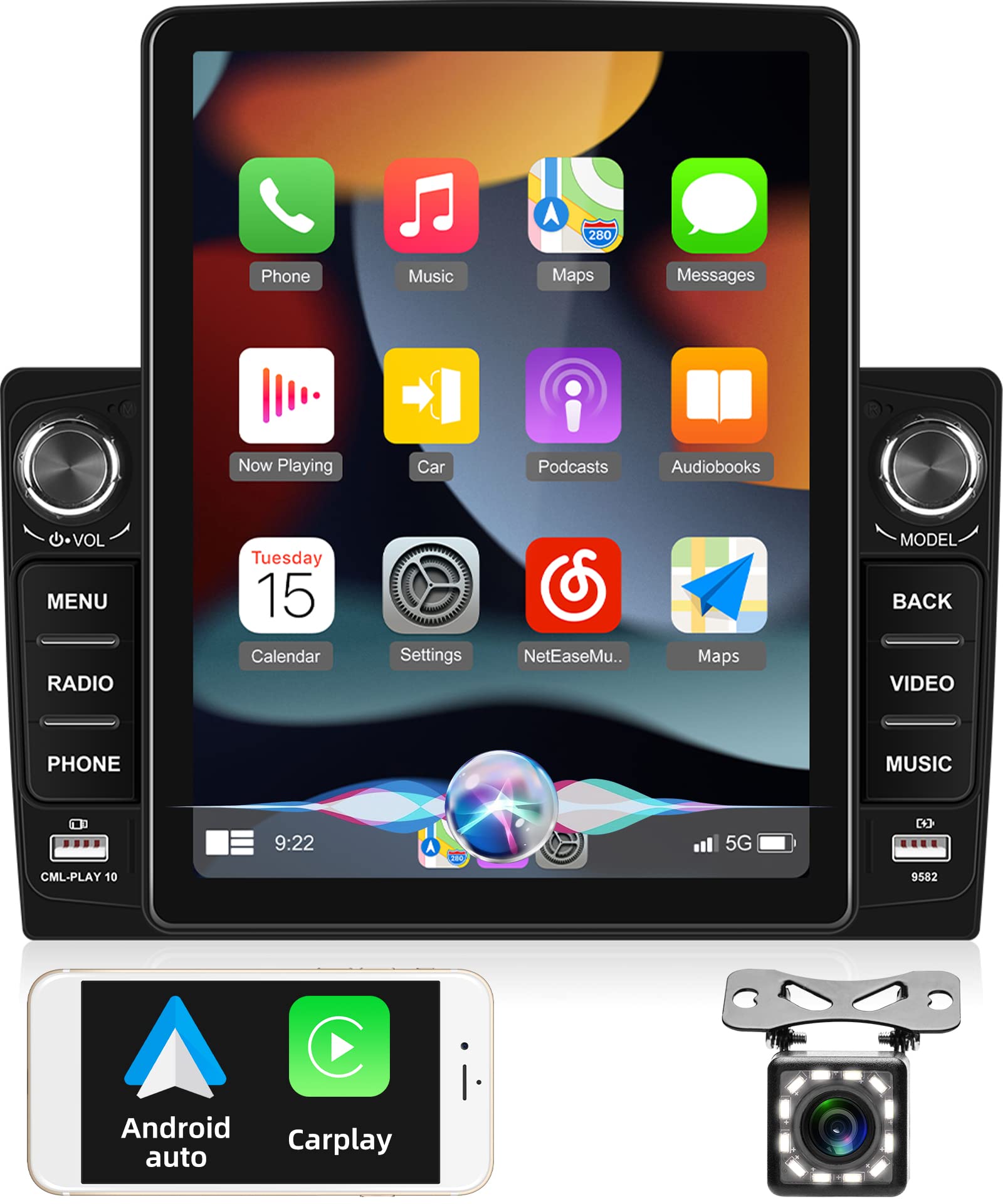 Buy Hodozzy Apple Carplay Vertical Double Din Car Stereo 9.5'' Vertical