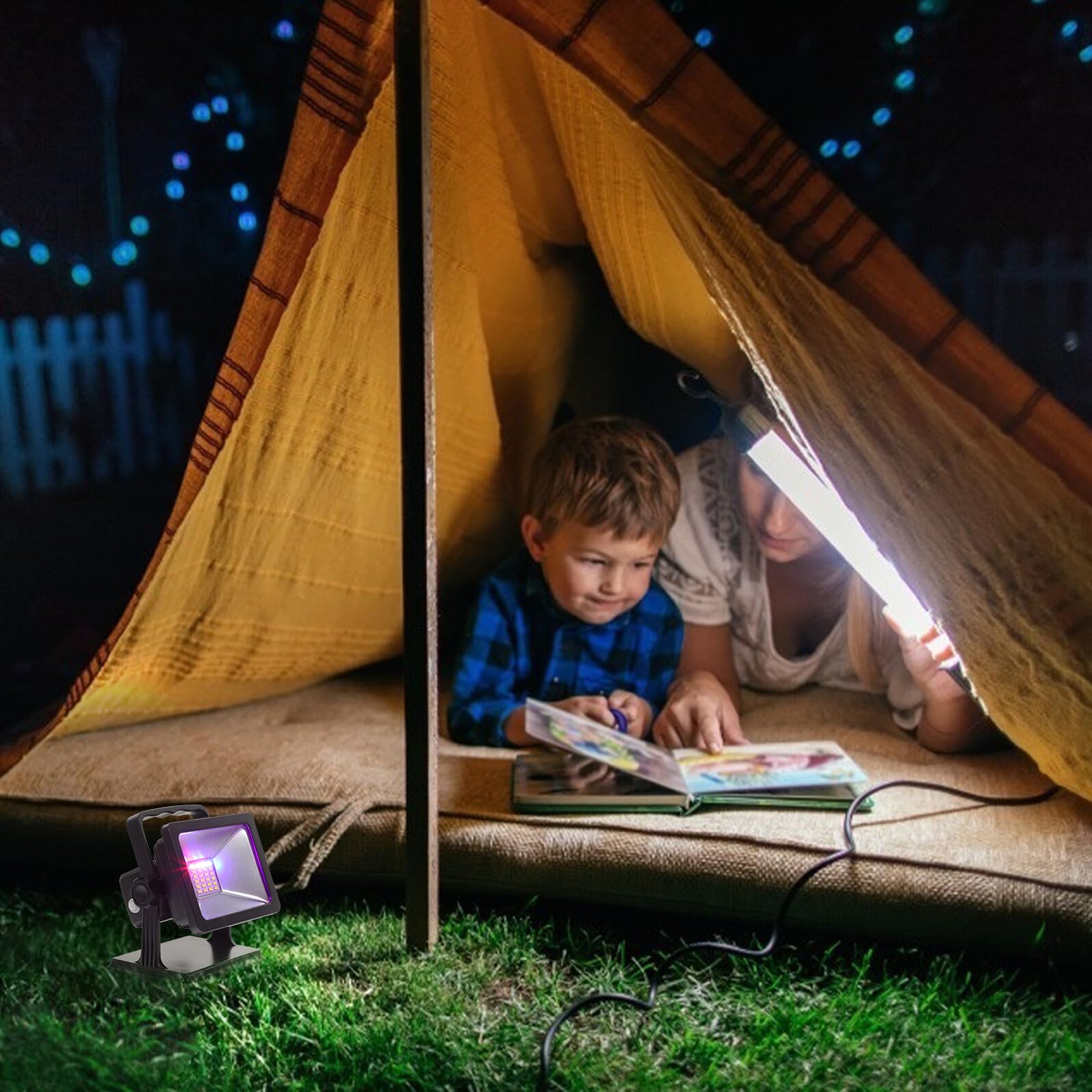 KOMBIUDA LED Flood Lamp Recargable con Luz Roja y Azul de Emergencia Imán para Exterior Jardín y Camping Luz de Trabajo Portátil y Resistente
