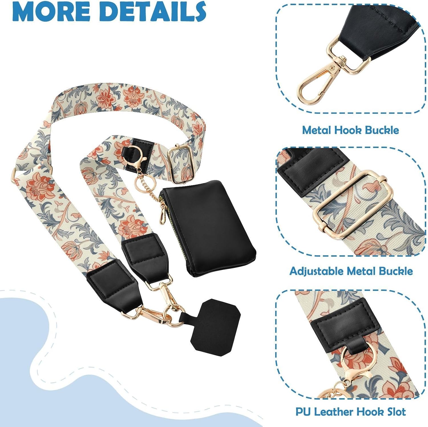 Cell Phone Lanyard Retro Brown Flowers Phone Patches | Crossbody Neck Strap with Wallet,Travel Essential, Gift