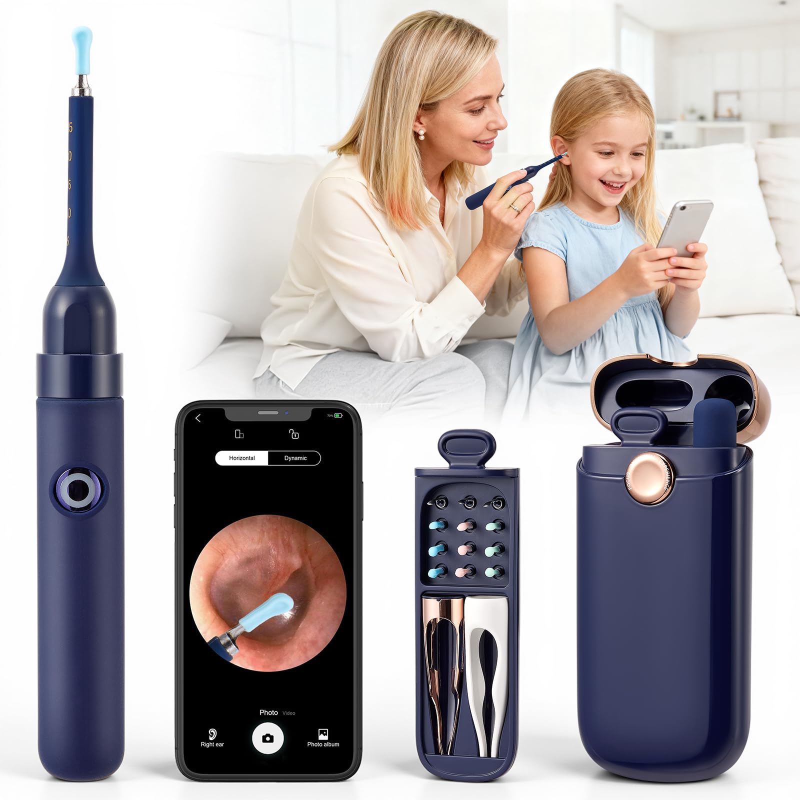 Otoscopio Removedor de Cera de Oídos, Cámara Limpiadora de Oídos Flexible HD de 8MP, con Pinzas de Repuesto para Exámenes de Oídos/Nariz, Otoscopio Oído para Adultos, Niños
