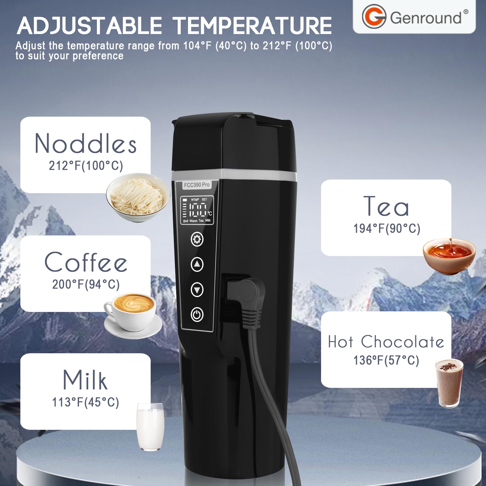 Car Electric Kettle,Electric Heated Travel Mug,400ml Portable Water Boiler Heated Mug,40-100? Temperature Adjustable,Car Coffee Warmer Car Heating Cup