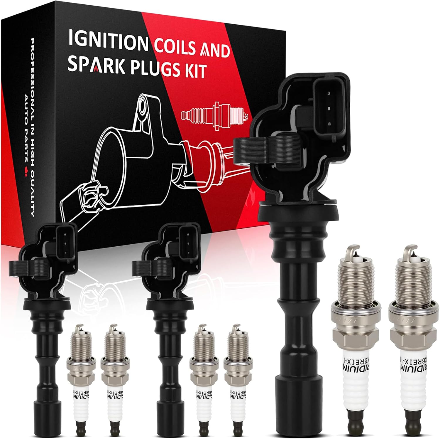 SCITOO 3 ignition coils + 6 iridium Spark Plugs,for Kia Amanti 3.5L 2004-2006,for Hyundai XG350 3.5L 2003-2005,for Hyundai Santa Fe 3.5L 2003-2006 ‎C1435, UF-439, 5C1428