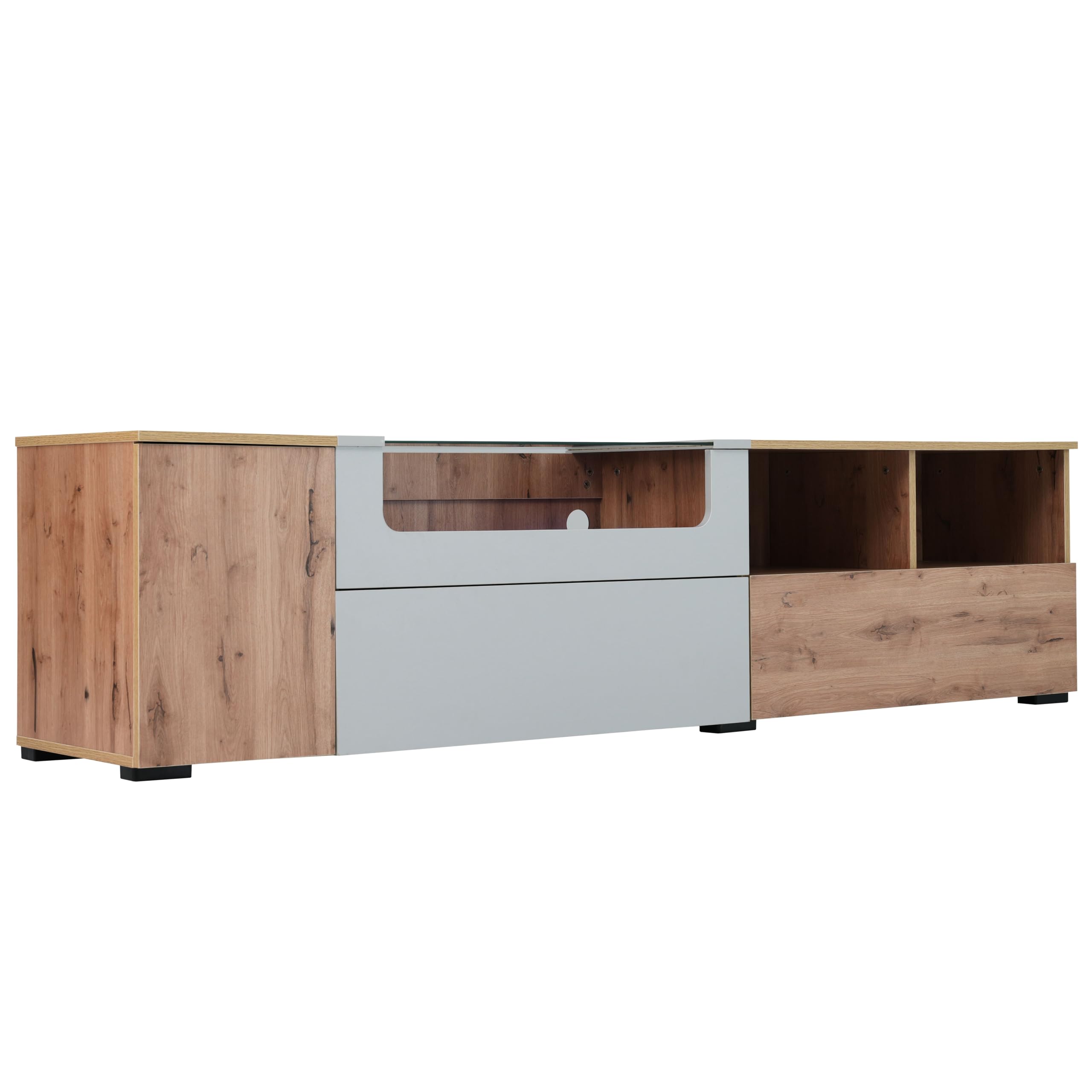 Mobile TV 85 Pollici Moderno Con Luci LED - Credenza Bianca Con Ante E Cassetti Per Soggiorno - 4