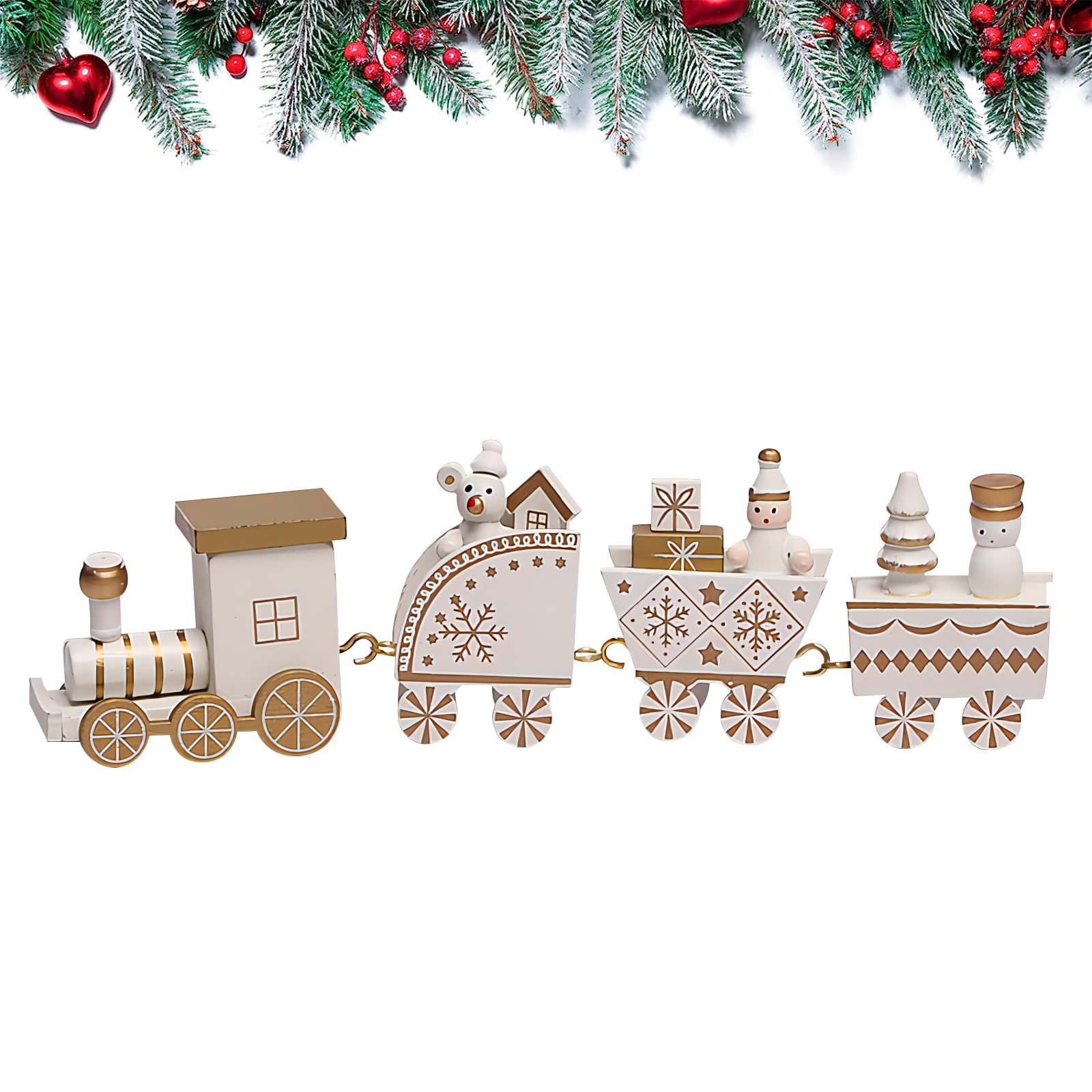 FalafotyMini Wooden Christmas Train, Holiday Winter Train Christmas Steam Train Ornaments Kids Gift Toys, Christmas Party Festive Train Scene Decoration for Kindergarten Tabletop Fireplace (White)